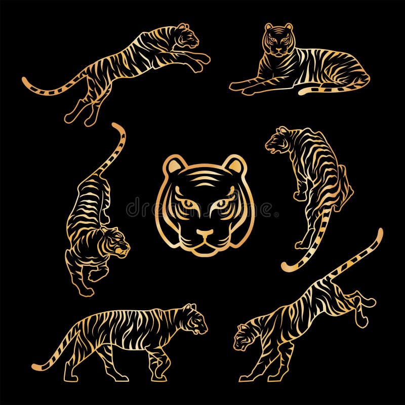 Gold Tiger on Black Background Happy New Year China 2022 Design Vector  Illustration Golden Tigers Logotype Symbol Stock Illustration -  Illustration of astrology, asia: 235932278
