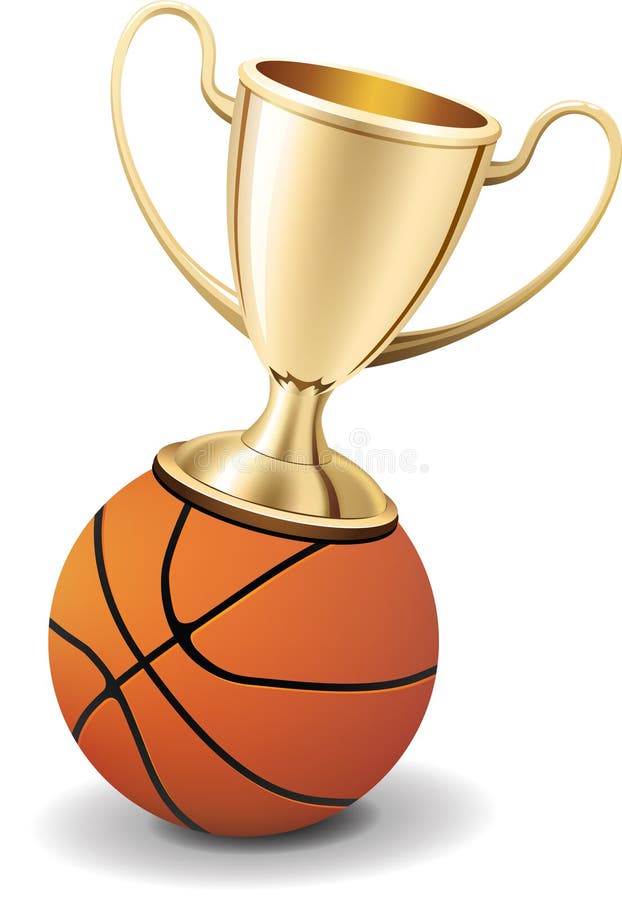Gold Trophy Cup on Top of the Basketball Ball Stock Vector