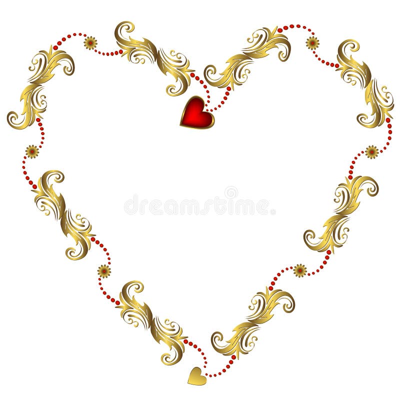 Gold valentine`s floral frame