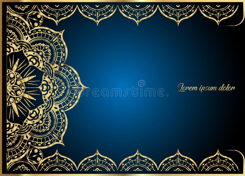 Gold vintage greeting card on blue background. Luxury ornament template. Great for invitation, flyer, menu, brochure