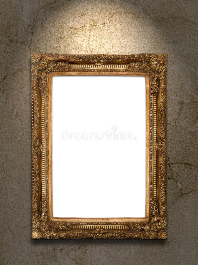 Gold Vintage Photo Frame on Grunge Wall Stock Image Image of space