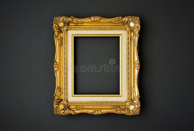 Gold Vintage Picture Frame on Black Color Wall Background, Copy Space,  Funeral and Mourning Concept Stock Image - Image of death, empty: 151054147