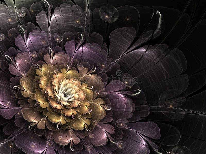 Gold and violet dark fractal flower