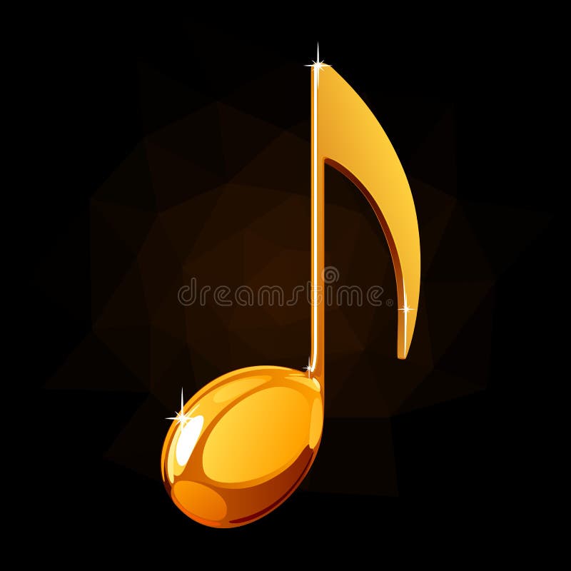 Gold Volumetric Vector Sign Music Notes on a Black Background Stock