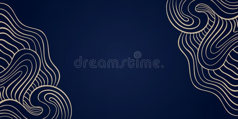 Gold Wave Art Deco Vector Background, Golden Line Wavy Corner Pattern on Elegant Deep Blue, Abstract Curly Backdrop for Decorative vector illustration