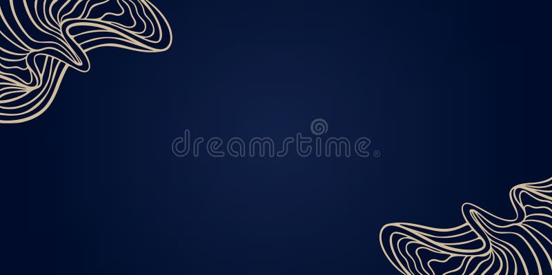 Gold Wave Art Deco Vector Background, Golden Line Wavy Corner Pattern on Elegant Deep Blue, Abstract Curly Backdrop for Decorative royalty free illustration