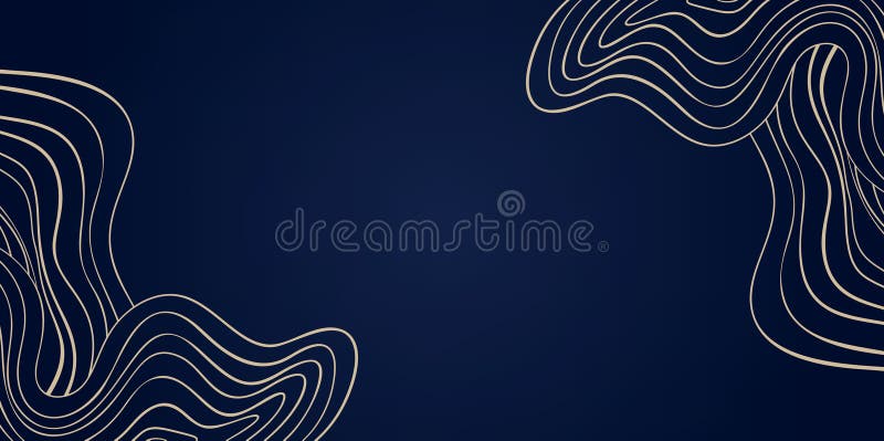 Gold Wave Art Deco Vector Background, Golden Line Wavy Corner Pattern on Elegant Deep Blue, Abstract Curly Backdrop for Decorative vector illustration