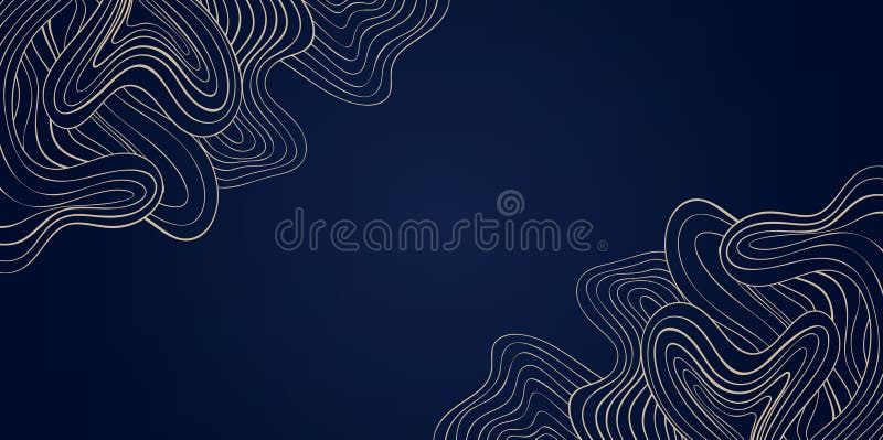 Gold Wave Art Deco Vector Background, Golden Line Wavy Corner Pattern on Elegant Deep Blue, Abstract Curly Backdrop for Decorative vector illustration