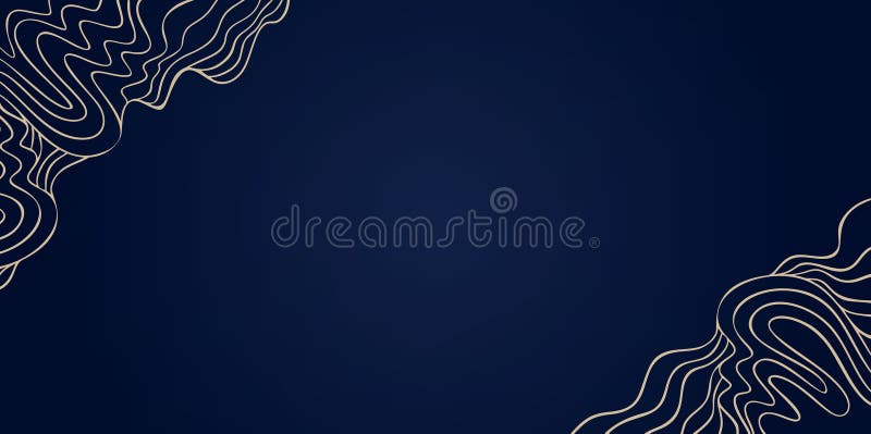 Gold Wave Art Deco Vector Background, Golden Line Wavy Corner Pattern on Elegant Deep Blue, Abstract Curly Backdrop for Decorative royalty free illustration