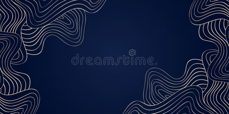 Gold Wave Art Deco Vector Background, Golden Line Wavy Corner Pattern on Elegant Deep Blue, Abstract Curly Backdrop for Decorative vector illustration