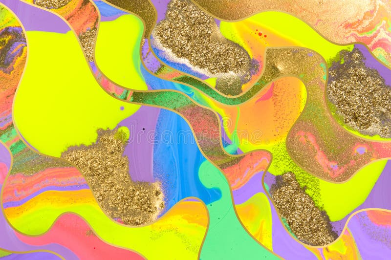 Gold waves layers abstract psychedelic background stock photo