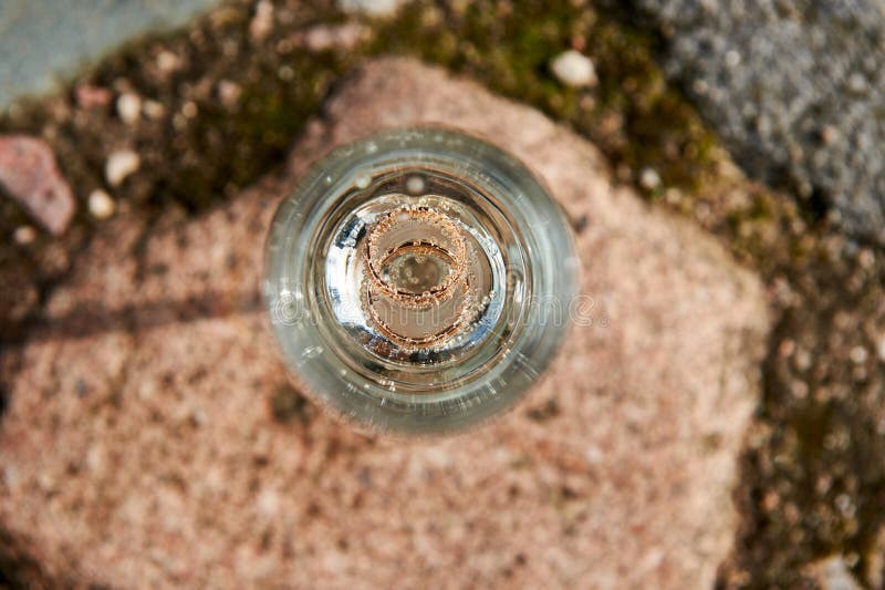 Gold Wedding Rings in a a Glass of Champagne Stock Photo Image of