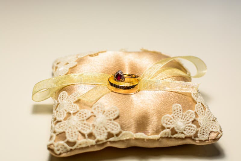 Gold Wedding Rings on a Small Pillow Stock Image Image of background, romantic 85083569