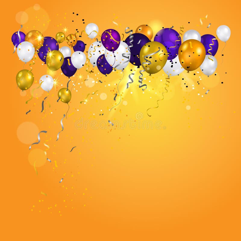 Color holiday white, gold and violet balloons. Holiday balloons and  confetti on bright background. Anniversary, celebration or party decoration  Stock Vector Image & Art - Alamy