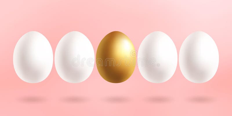 Gold and white egg in a row isolated with shadows isolate on trendy pink background. stock illustration Gold and white egg in a row isolated with shadows isolate on trendy pink background. stock illustration