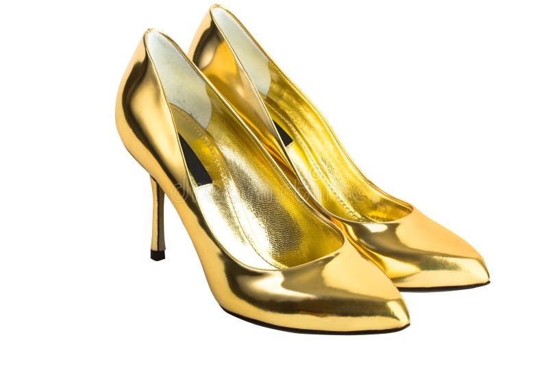Gold women high heel shoes stock photo. Image of gold 12880790