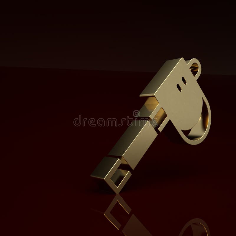 Gold Wooden axe icon isolated on brown background. Lumberjack axe. Minimalism concept. 3D render illustration.