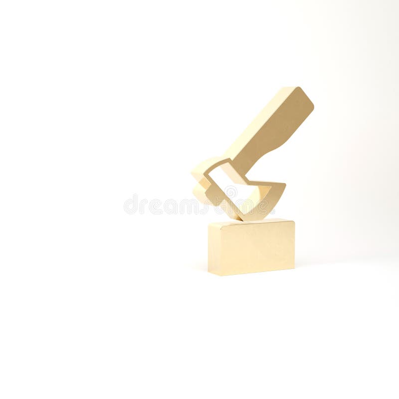 Gold Wooden axe icon isolated on white background. Lumberjack axe. 3d illustration 3D render.