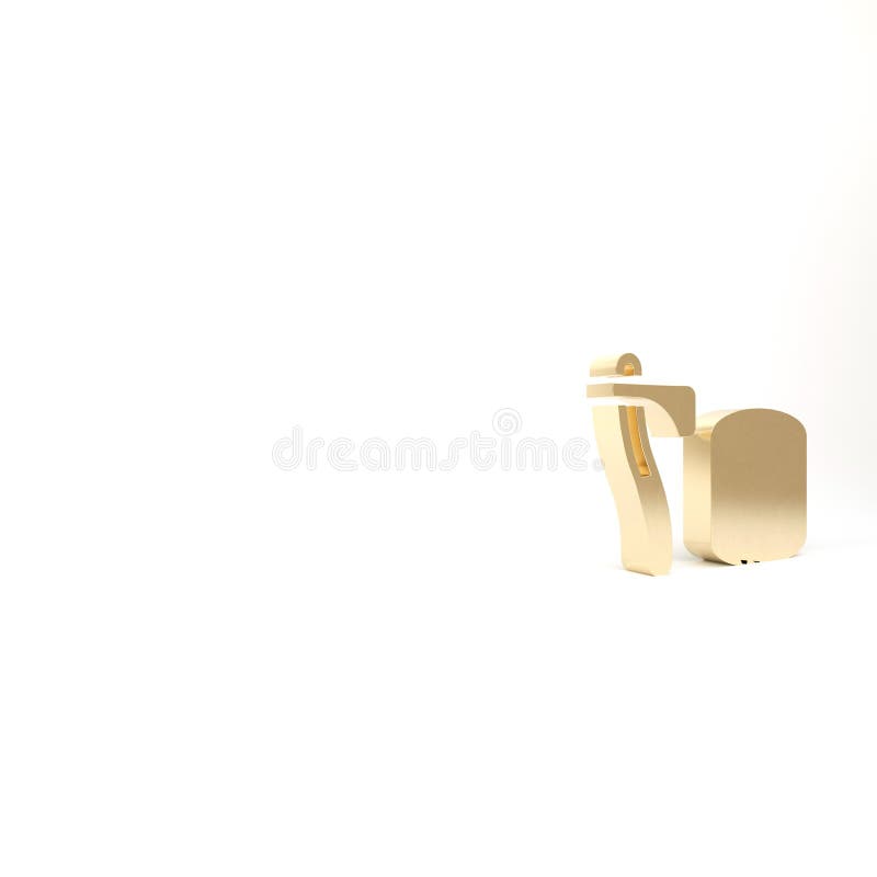 Gold Wooden axe in stump icon isolated on white background. Lumberjack axe. Axe stuck in wood. Chopping wood. 3d illustration 3D render.