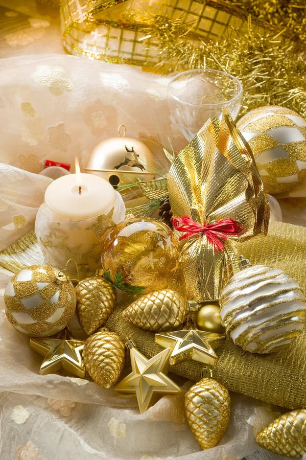 Gold xmas decorationsi stock image. Image of elegance 17084439