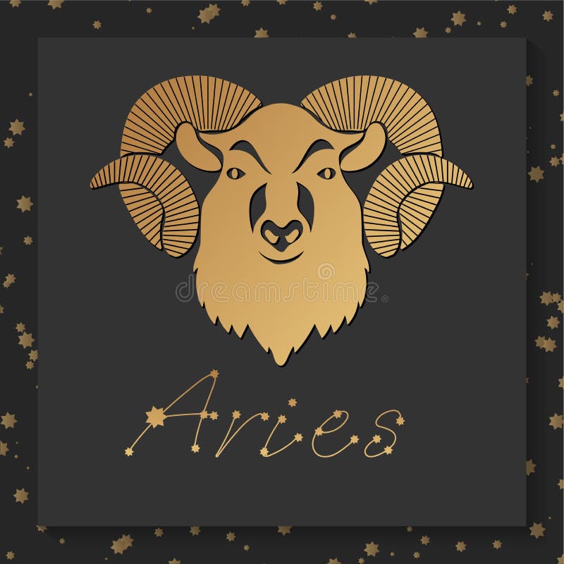 Gold Zodiac Aries Horoscope Sign on Dark Square Background Stock Vector ...
