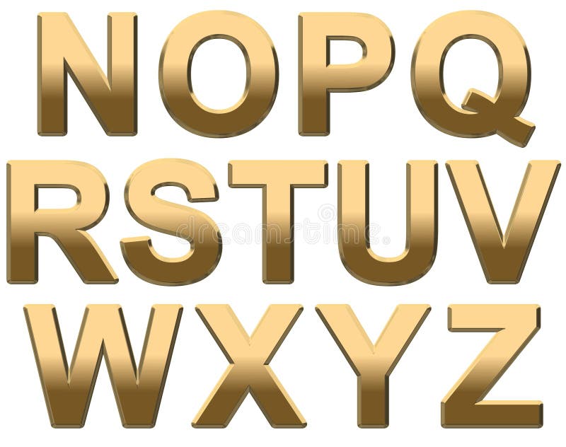 Goldalphabet bezeichnet Versalien-N-Z auf Weiß mit Buchstaben