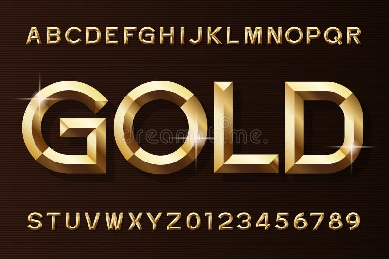 Gold alphabet font. 3d beveled gold effect letters and numbers. Stock vector typescript for your design. Gold alphabet font. 3d beveled gold effect letters and numbers. Stock vector typescript for your design.