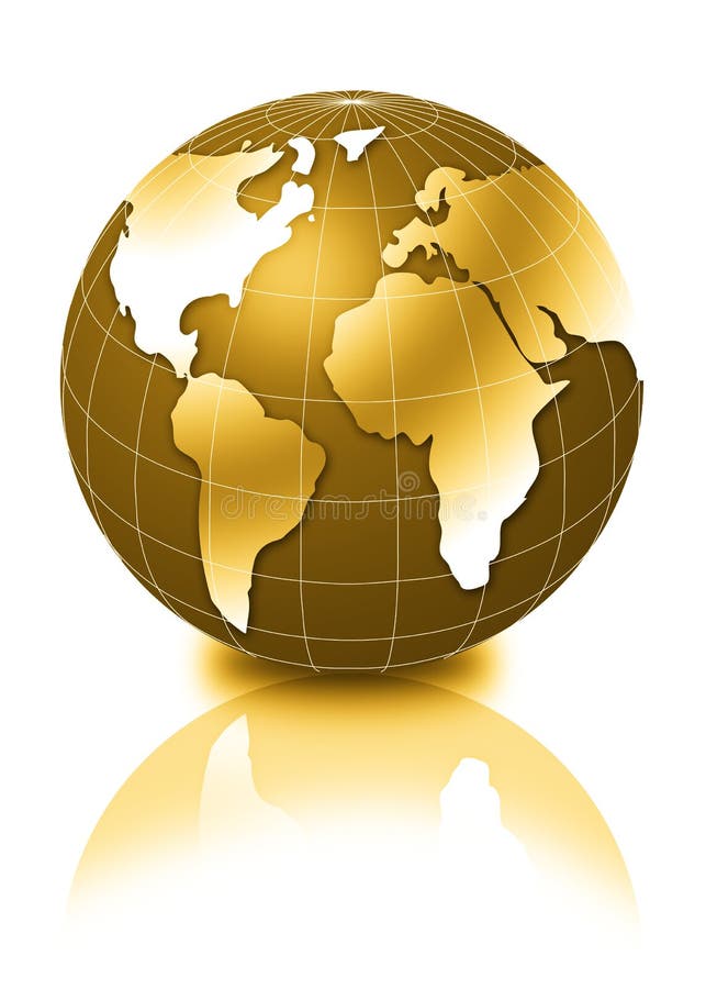 Golden 3d globe stock illustration. Illustration of mail - 3317061