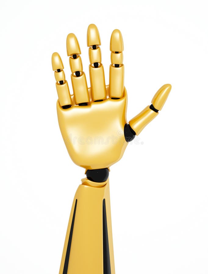 Golden 3d robotic hand showing number five royalty free illustration