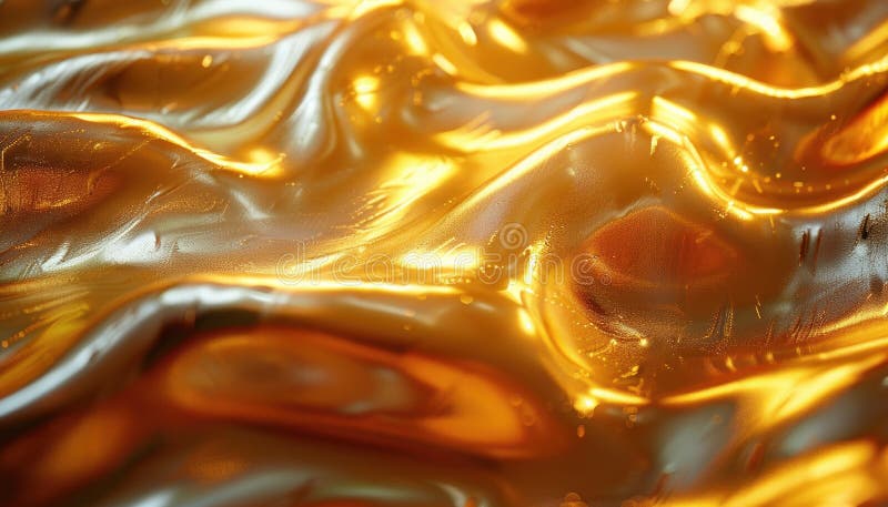 Golden Abstract Background. Close-up view of a golden fabric with a soft, flowing texture. The surface is illuminated with a warm light, creating a luxurious and shimmering effect