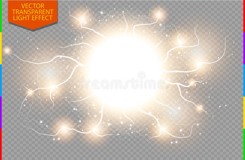 Vector glow power lightning cluster. Electric discharge on transparent background. High voltage charged core. Additional format vector vectors