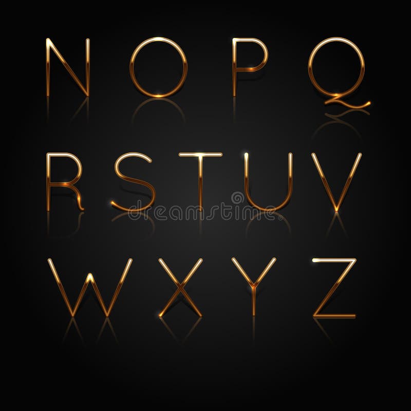 Golden Alphabet. Set of Golden Letters Isolated on Black Background