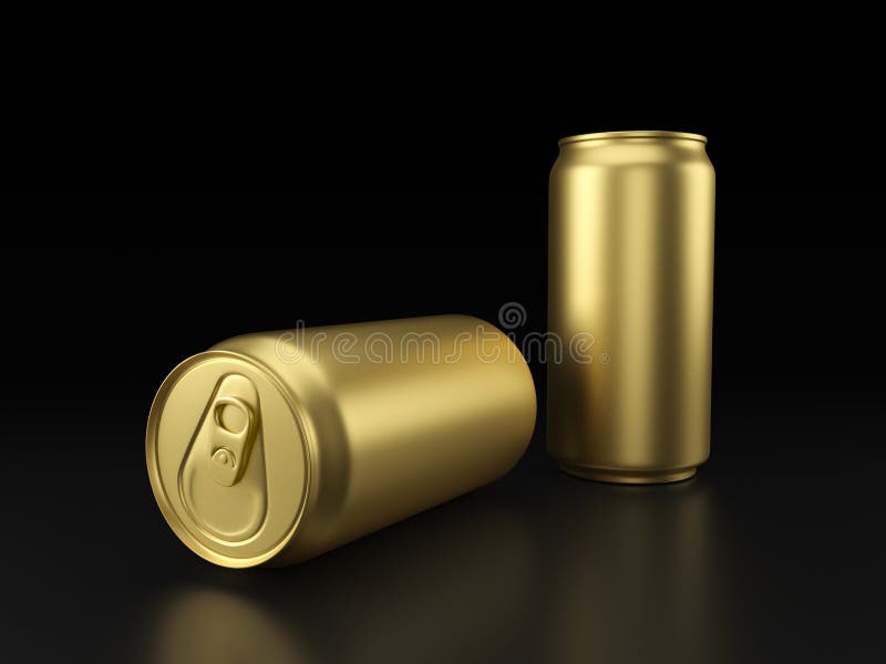 Golden Aluminium Cans on Black Background Stock Image Image of