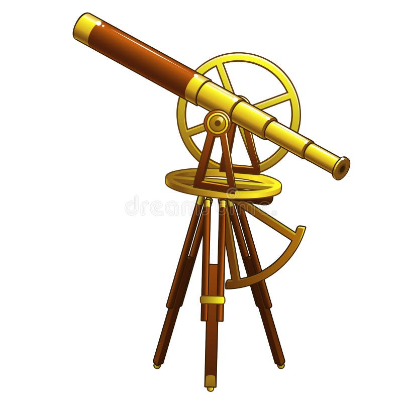 Golden Ancient Astronomical Telescope. Vector Stock Vector