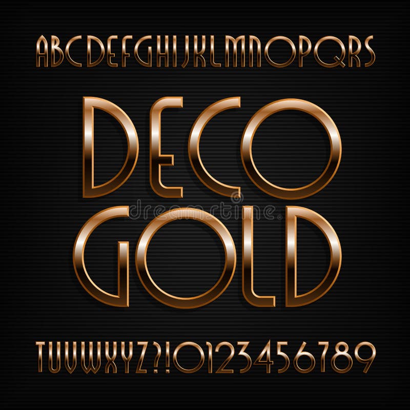 Metal gold effect letters and numbers Royalty Free Vector