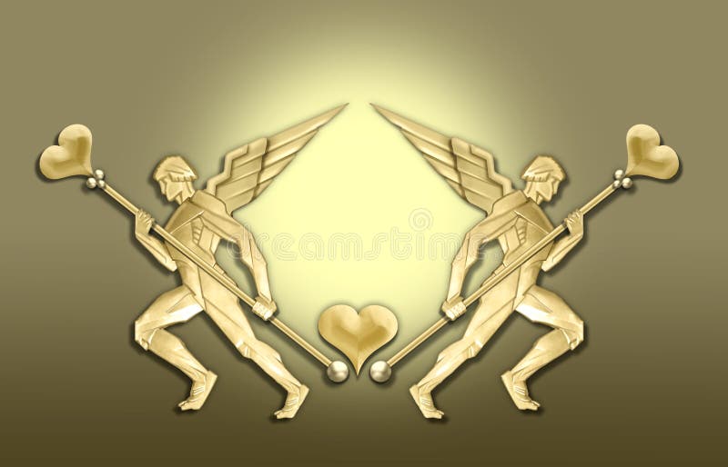 Golden art deco angel heart frame