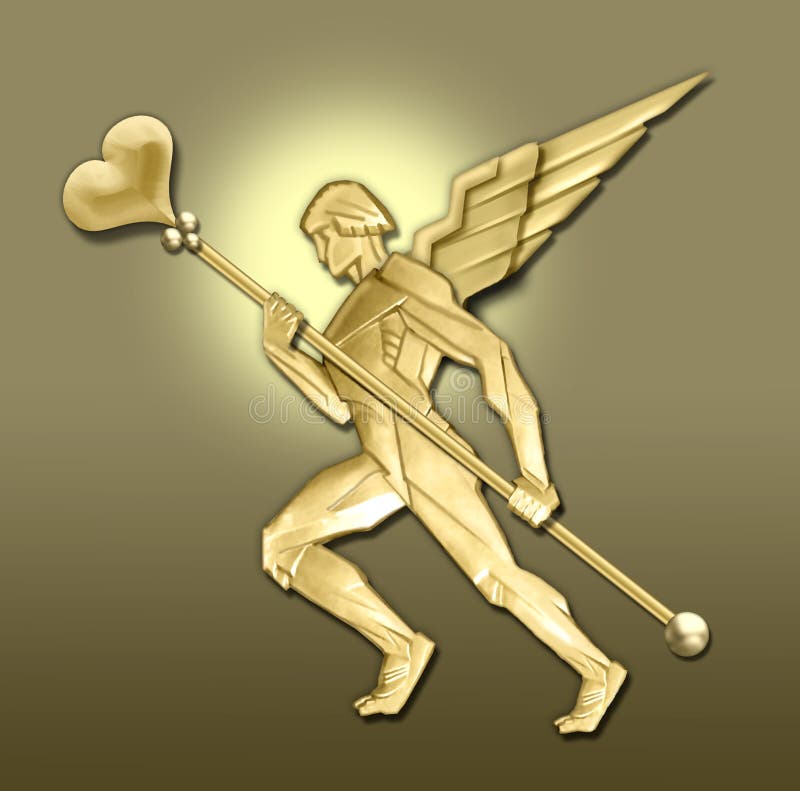 Golden art deco angel w/heart stock illustration Golden art deco angel w/heart stock illustration
