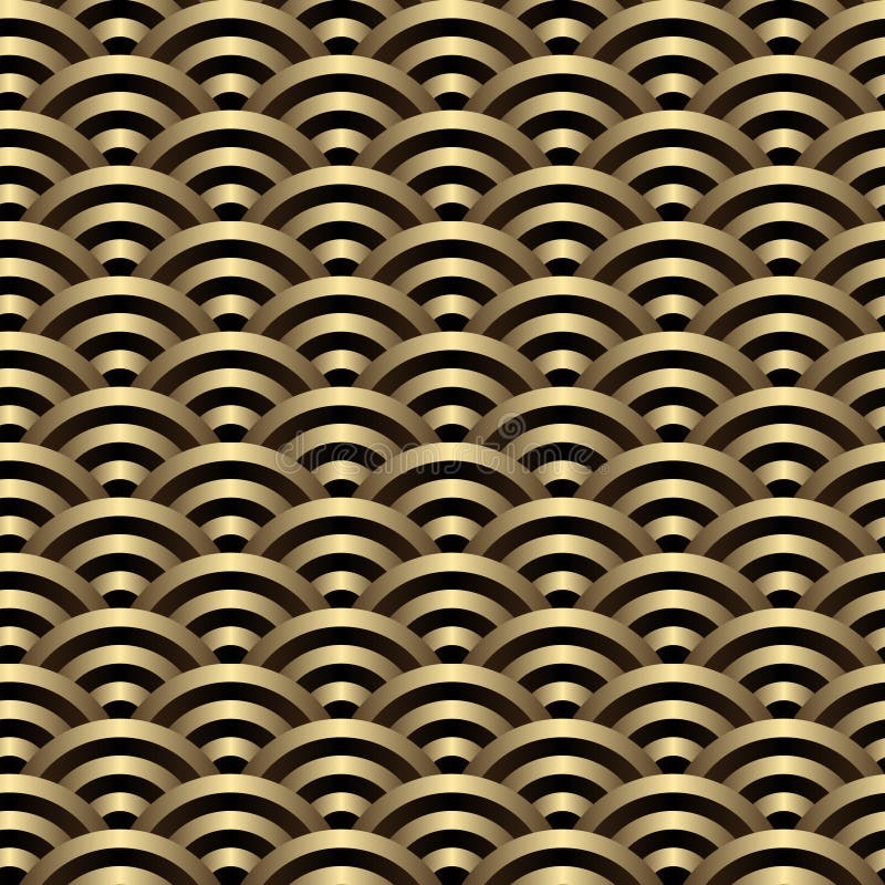 Golden art deco linear geometric seamless scale pattern. stock illustration