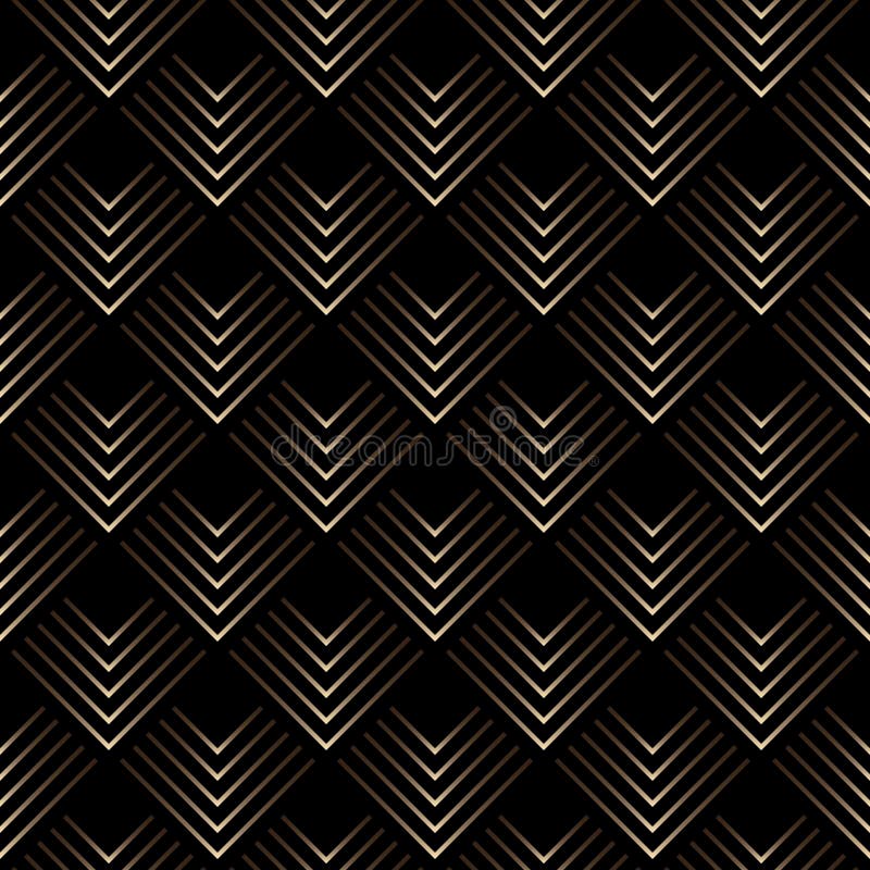 Golden art deco linear geometric seamless scale pattern. stock illustration