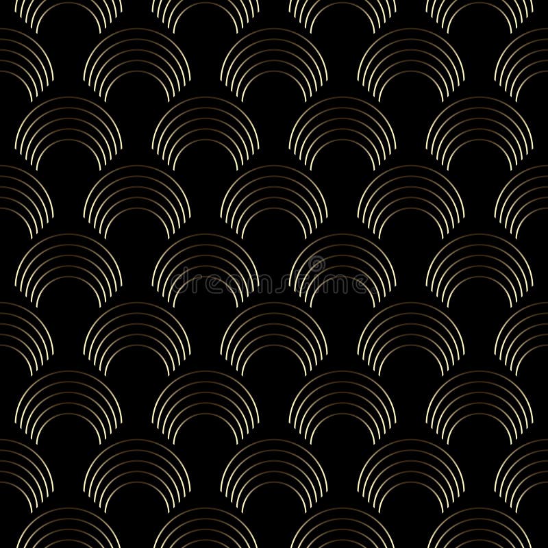 Golden art deco linear geometric seamless scale pattern. stock illustration