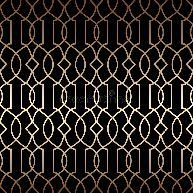 Golden art deco linear seamless pattern, black and gold colors stock illustration Golden art deco linear seamless pattern, black and gold colors stock illustration