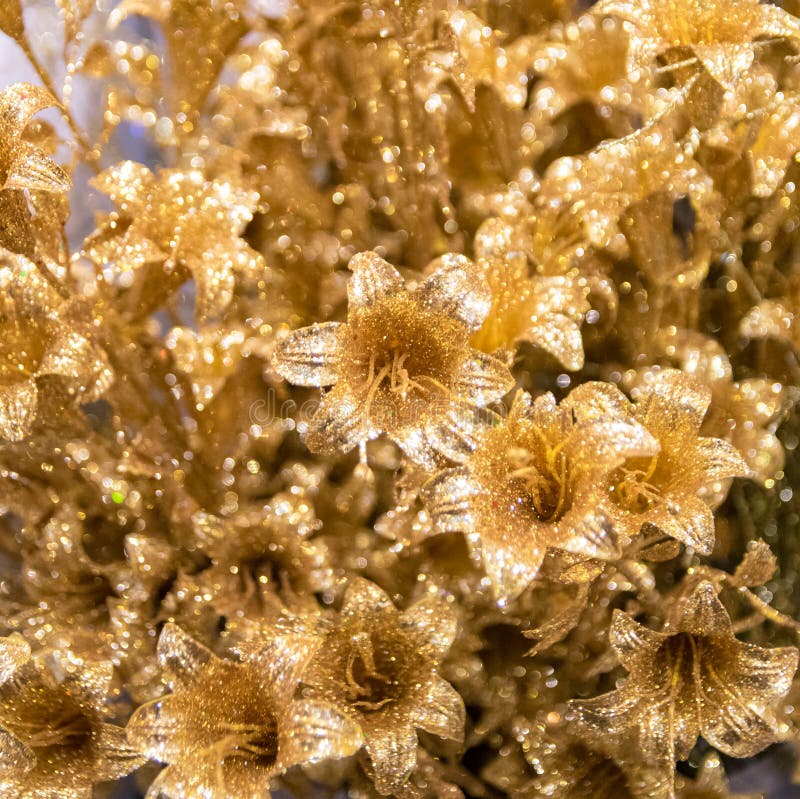 Golden Artificial Flowers for Christmas Decorations. Stock Image Image of pattern, curve 78417709