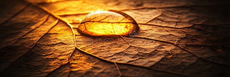 Golden Autumn Leaf Waterdroll Makro Photography Nature up fall life view Brown light Close plant stock illustrationer