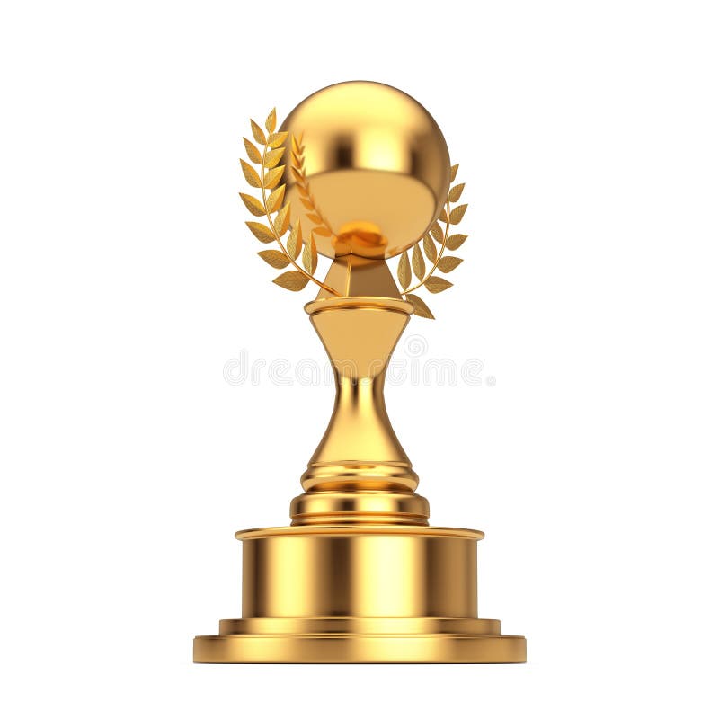 Golden Award Trophy with Blank Sphere and Laurel Wreath. 3d Rendering Stock Image Image of