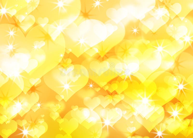 Golden background of the bright hearts