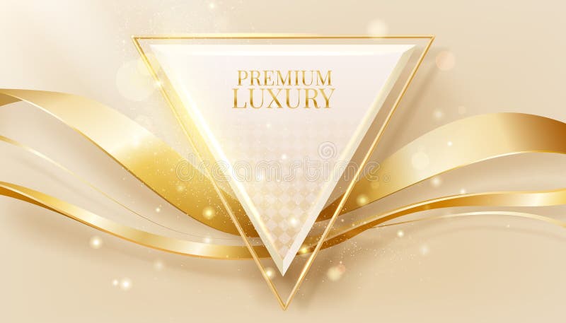Golden background. Gold glitter award light with line beauty elements, bright shiny shapes. Triangle form for text vector illustration
