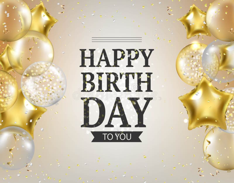 Golden Balloons and Confetti Postcard Stock Vector Illustration of