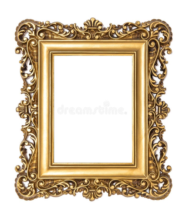 Golden Baroque Picture Frame Isolated White Background Stock Image