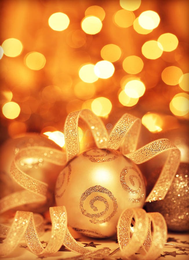 Golden Baubles Christmas Tree Ornament Stock Image Image of merry