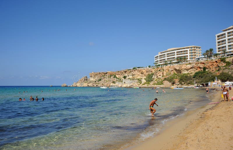 Golden Bay beach, Malta. editorial stock photo. Image of leisure 26948928